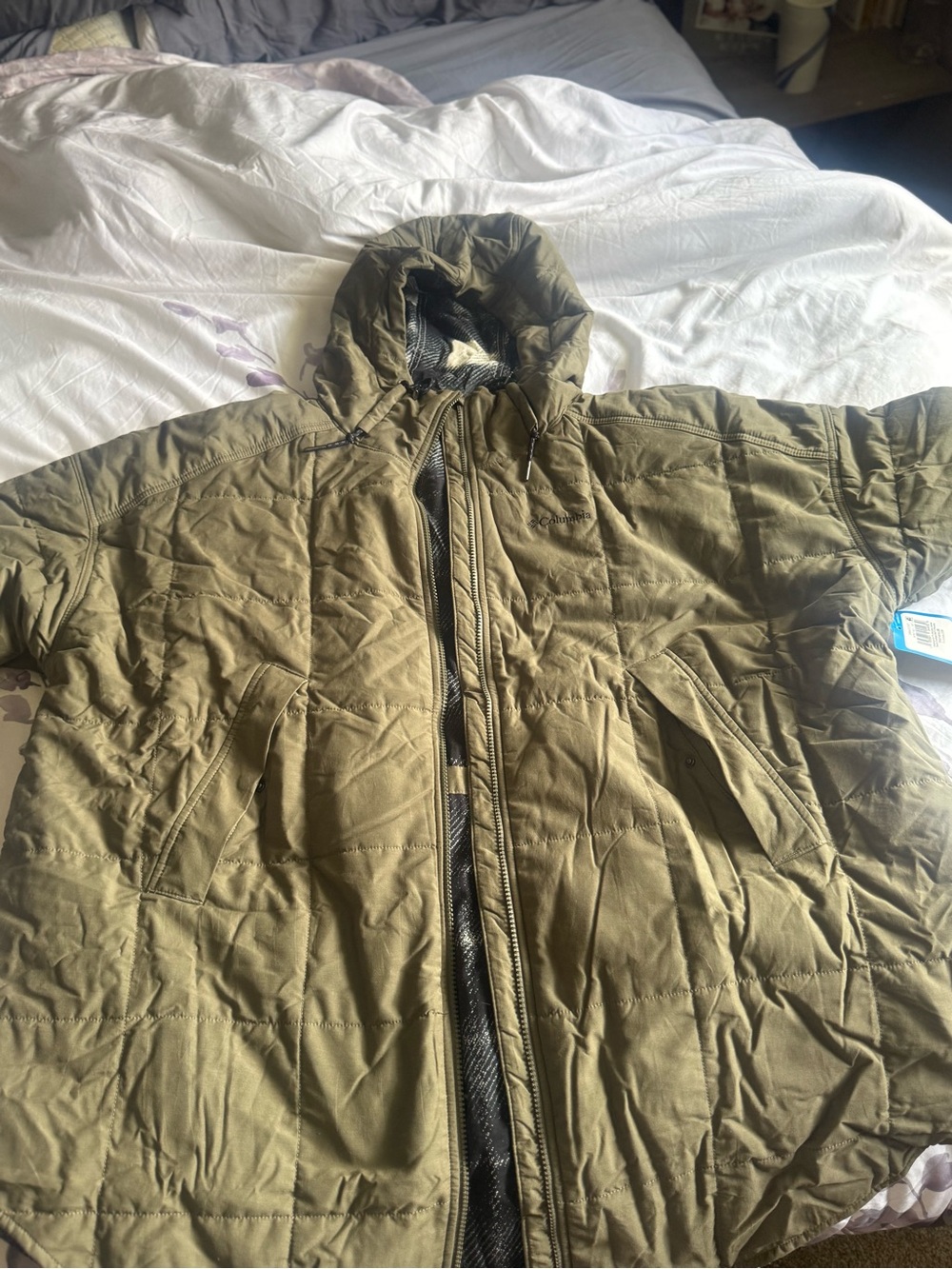 Columbia Olive Green Quilted Hooded Puffer Jacket